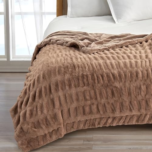 Great Bay Home Fuzzy Ruched Faux Fur Toffee Throw...