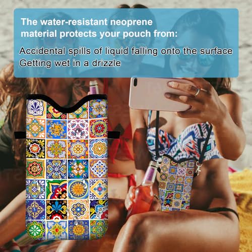 Image of Neoprene Cell Phone Sleeve Pouch Case Bag with Crossbody Strap Neck Lanyard for Women 7.1 X 3.9 in Bohemian Style