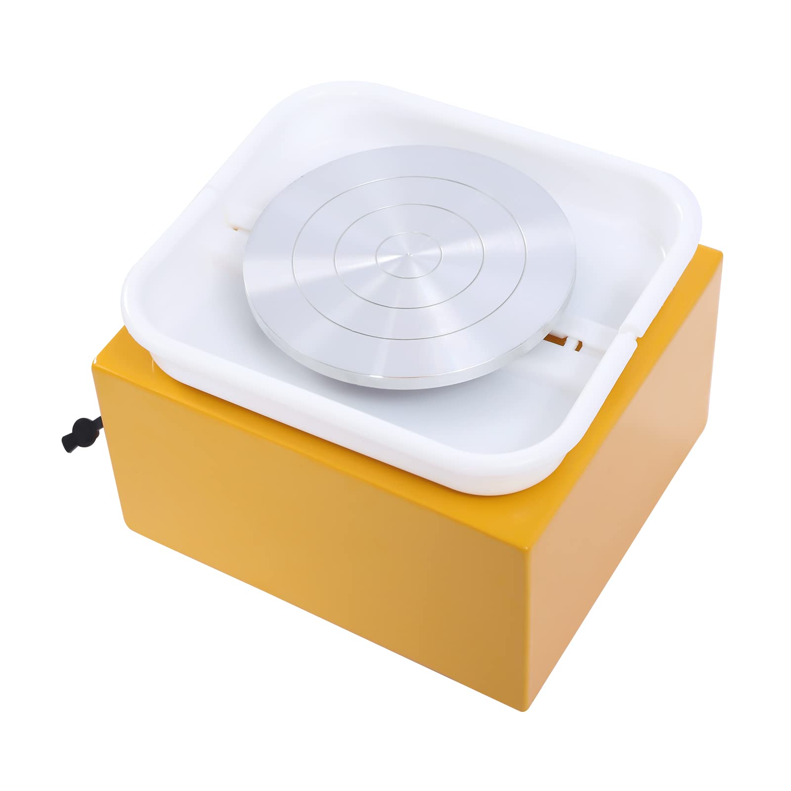 Elektrische Töpferscheibe aus Metall, Mini Töpferscheibe mit 0-2000 U/min Einstellbarer Drehzahl, Keramikmaschine mit ABS-Becken und 10cm Aluminium-Drehteller, für Anfänger (Gelb)