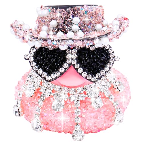 wonuu Pink Diamond Bling Rubber Duck Car Ornaments Sparkly Dashboard Decorations for Cool car Accessories Heart-Shaped Glasses