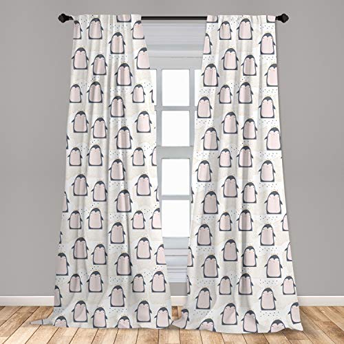 Image of Ambesonne Penguin Curtains, Pastel Colored Style Cartoon Animals from Antarctica Crowns on a Dotted Background, Window Treatments 2 Panel Set for Living Room Bedroom, Pair of - 28" x 63", Grey Blue