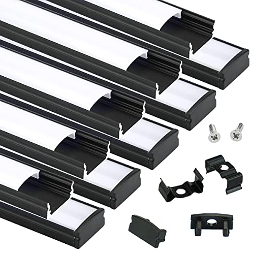 Muzata 10Pack 6.6FT Black LED Strip Channel with Milky Diffuser U1SW BW