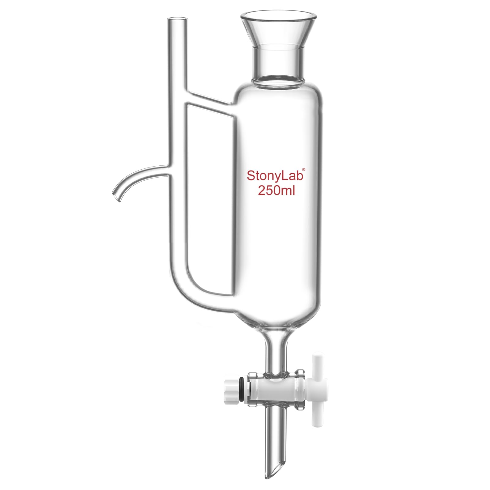 stonylab Weithals-Wasser-Öl-Abscheider mit PTFE-Hahn, Glaswaren zur Flüssigkeitstrennung und -reinigung, Zwei-Phasen-System-Laborexperimente, 250 ml