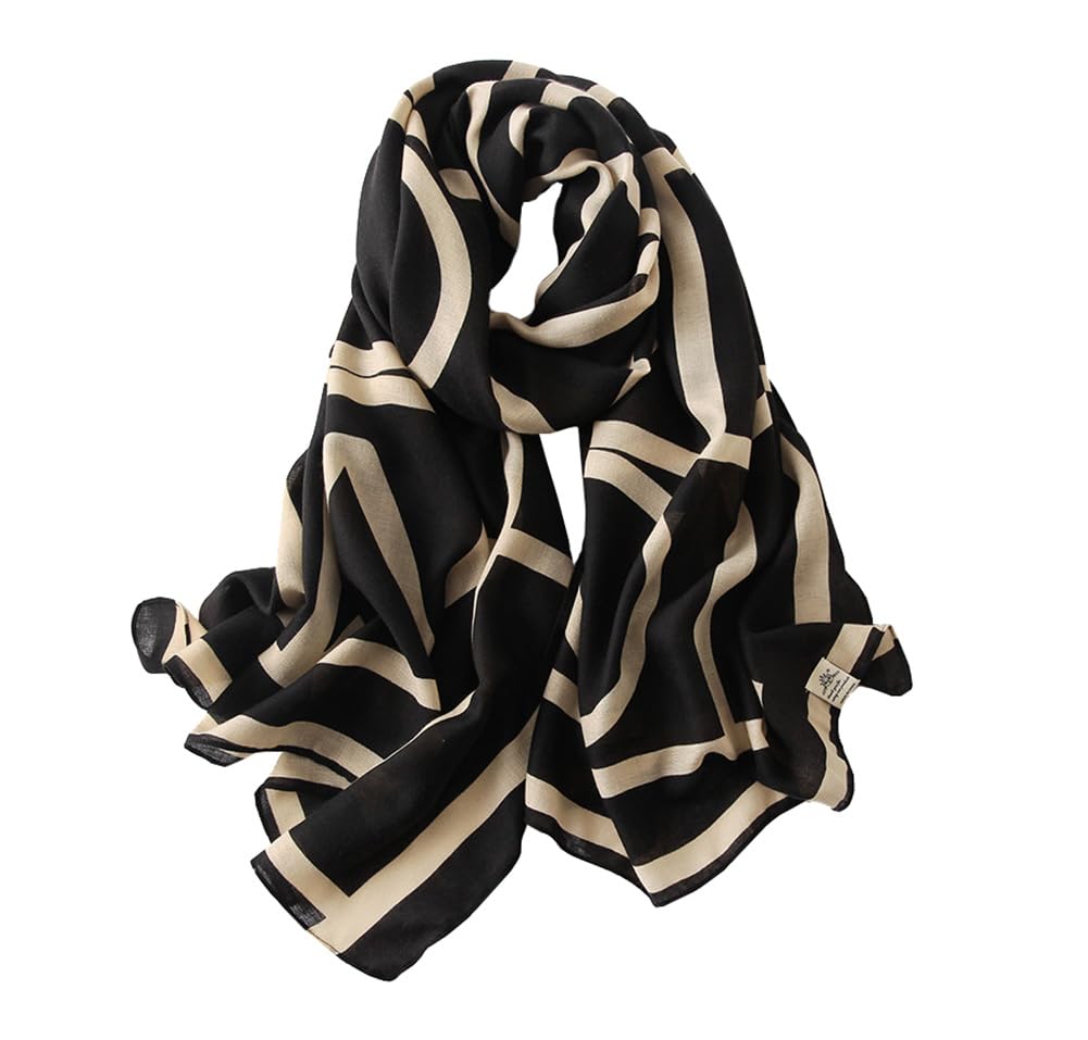 JERLA Women's Scarves Lady Light Soft Fashion Solid Scarf Wrap Shawl plaid scarf, Black Line, Large
