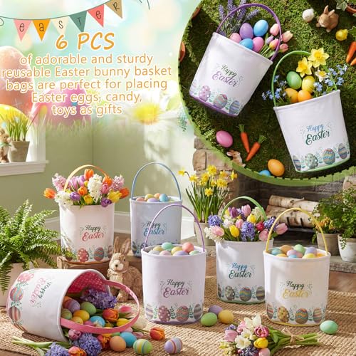 Image of Honeydak 6 PCS Colorful Eggs Bunny Canvas Basket for Kids Carry Tote