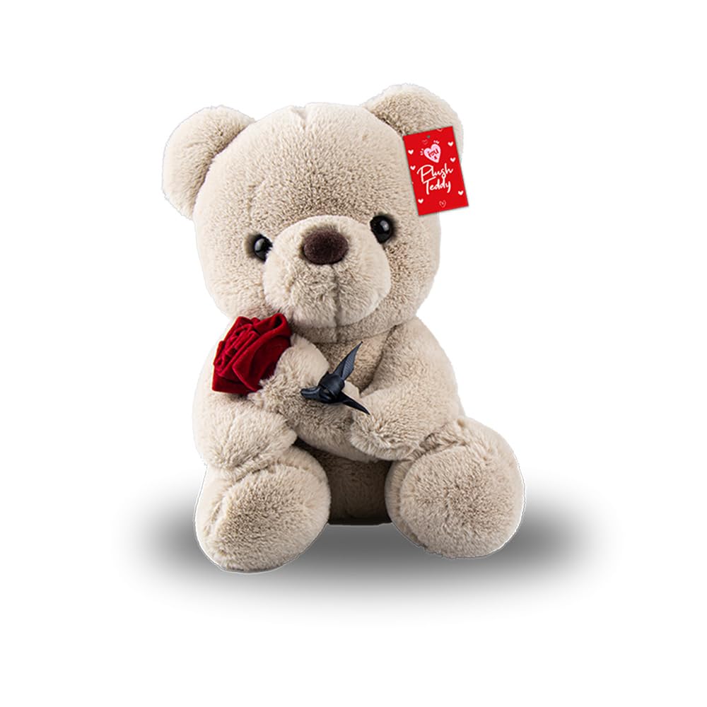 Happium Valentine's Plush Teddy with Rose 27cm Teddy Bear Rose, Cute Valentine's Day Plush Teddy Bear Doll Toys