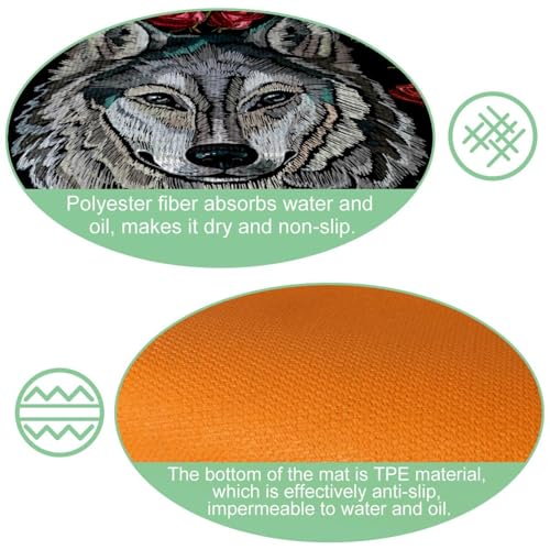 Alfombrillas de cocina antideslizantes y súper absorbentes con bordado decorativo de rosas 6