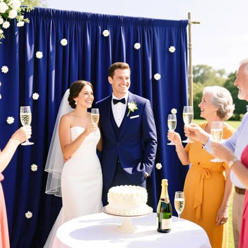Image of 2 Panels Royal Blue Backdrop Curtain, 10 x 10 Feet Polyester Background Curtains for Parties, Weddings, Baby Showers, Halloween, Christmas, Birthday Party Photoshoot Backdrop Curtains Decorations