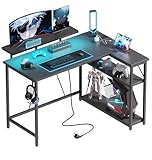 Xyphren L Shaped Gaming Desk with RGB LED Lights & Power Outlets, 100 cm Corner Computer Desk with Adjustable Shelves, Small Office Desk for Study Workstation, Carbon Black