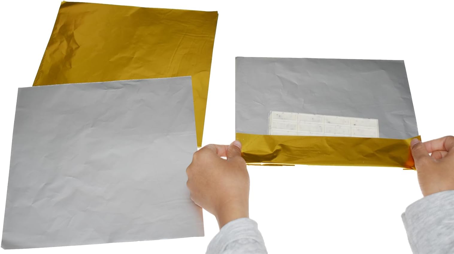 Chocolate Bar Wrappers, 7.5" x 7.5" 100Pcs Gold Foil Candy Wrappers, Butter Wrappers Homemade Individual Aluminum Packaging Wrapping Sheets for Baby Shower Birthday Gifts Christmas Easter, Gold