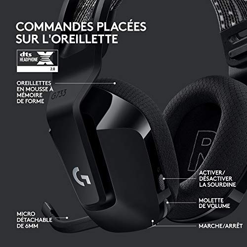 Logitech G G733 Casque Gamer Sans Fil LIGHTSPEED avec Bandeau de Suspension, LIGHTSYNC RVB, de Micro Blue VO!CE, Transducteurs Audio PRO-G, Ultra-Léger, Batterie 29h, Portée de 20m, PS4, PS5 - Noir