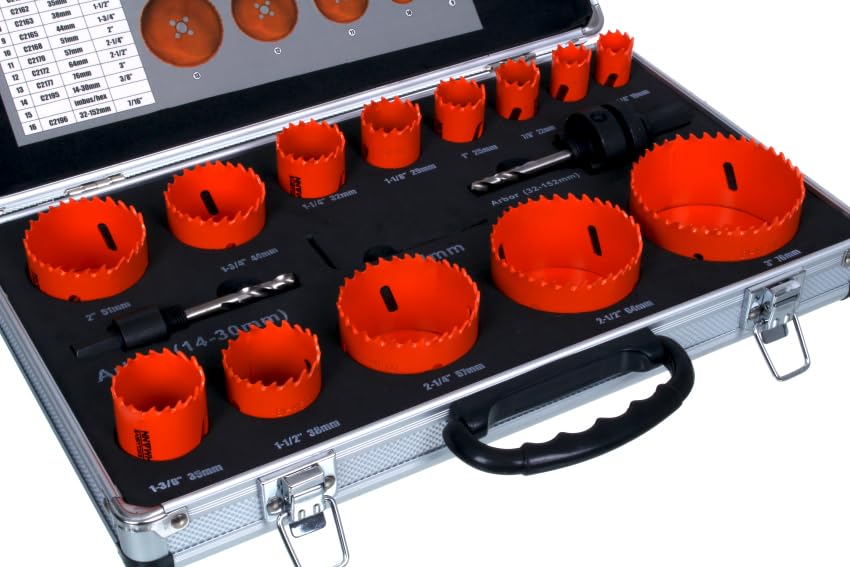 RICHMANN Bimetall Lochsägen Set HSS Elektriker Handwerk 16 Teile 19-76mm | Bohrkrone Bohrer für Metall, Edelstahl, Holz, Kunststoff, Alu, Dosenbohrer, Lochbohrer, Fräser, Koffer Professional Werkzeug