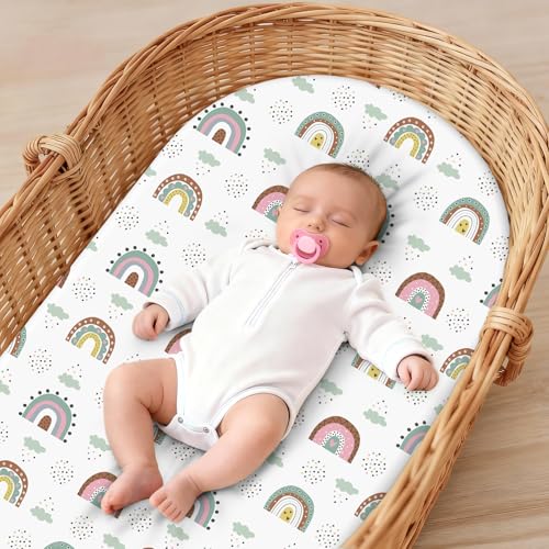 Image of Baby Bassinet Sheets for Baby Boy Girls,4-Pack Fitted Bassinet Sheets Set Compatible with Halo Bassinest Swivel Sleeper,Baby Delight,Angelbliss,32 inchX16 inch (Egg Collection)