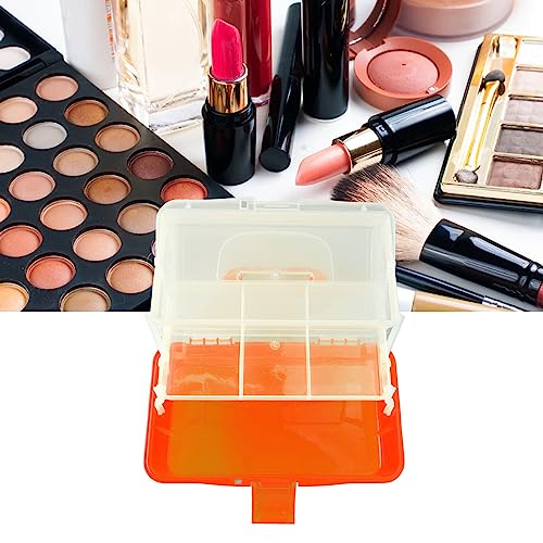 Image of 3 Layer Folding Storage Box, Portable Multipurpose Handled PP and PS Tool Box Sundries Organizer Organizer Folding Tool Box for Arts, Crafts, Cosmetic, Sewing(Orange)