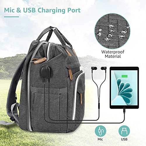 Derjunstar Baby Diaper Bag Backpack, Baby Bags For Boys Girls,Waterproof Changing Pad,Usb Charging Port,Pacifier Case, Sunshade And Toy Bar, Dk Grey #TOP4