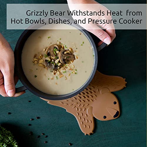 Ototo Grizzly Bear Trivet For Kitchen Counter - Hot Pot Holder Trivet For Table - Bpa Free Hot Pads For Kitchen Counter - Heat Resistant Silicone Trivet, Hot Plate Mat For Pots, Pans, Hot Dishes #TOP4