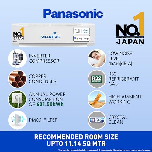 Image of Panasonic 1 Ton 4 Star Wi-Fi Inverter Smart Split AC (Copper Condenser, 7 in 1 Convertible with True AI Mode, 4 Way Swing, PM 0.1 Air Purification Filter, CS /CU-NU12ZKY4W, White)