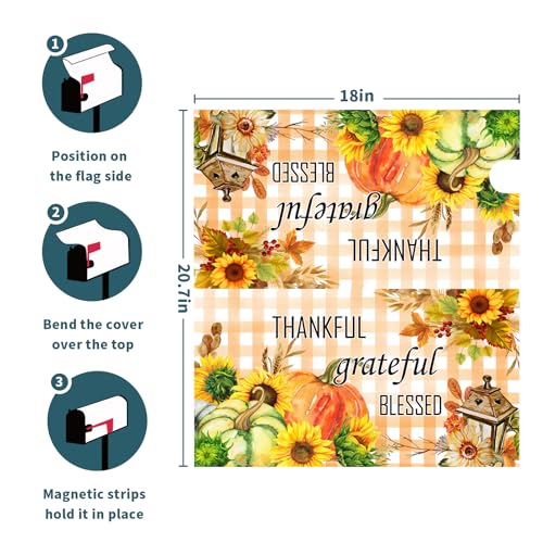 Image of Fall Thanksgiving Pumpkin Magnetic Standard Size 21 inchx18 inch Sunflower Mailbox Cover - Thankful Grateful Blessed Farmhouse Autumn Post Letter Box Cover for Home