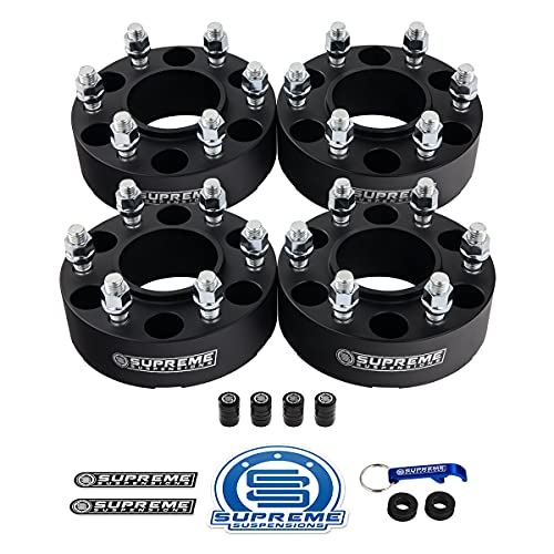 Supreme Suspensions - 4pc Set [Black] 2" Hub Centric Wheel Spacers Kit for 2015-2022 Ford F-150 2WD 4WD - BP: 6x135mm / CB: 87mm / Studs: M14x1.5 - Valve Stem Caps Included
