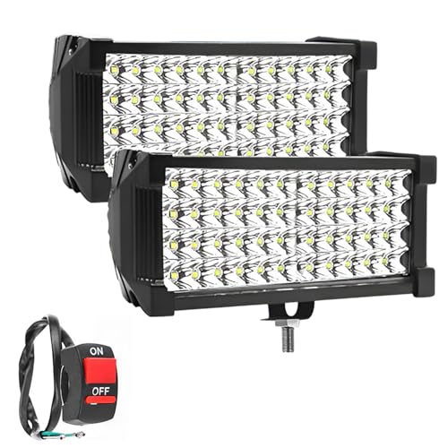 Image of FABTEC 48 LED 7 Inch bar Light Bike Led Fog Light Off-Road Flood Beam for Bikes and Scooties with On /Off Switch (White) (Set of 2)