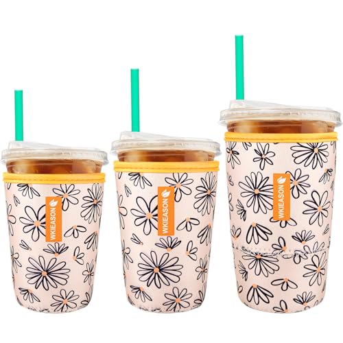 Image of Reusable Iced Coffee Cup Sleeve for Cold Beverages and Neoprene Cold Coffee Cup Sleeves Cooler for Koozie 16-32OZ Iced&Hot Coffee Cup for McDonalds, Dunkin Donuts, More (Diasy)