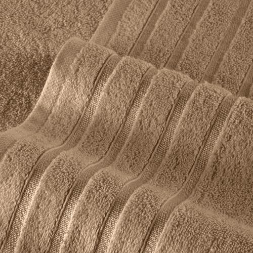 Image of Elegant Comfort 4 Lines Viscose Stripe 6-Piece Premium Towel Set 100% Turkish Cotton High Absorbent Luxury Bathroom Towels Includes 2 Washcloths, 2 Hand Towels & 2 Bath Towel Set, Taupe (Pack of 4)