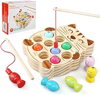 NEWSTYLE Wooden Toy, Fishing Game Magnetic Toy, Fishing Toy Motor Skill Preschool Montessori Educational Toy, Magnetic Fish Fishing Game Montessori Toy, Children's Toy from 2 Years
