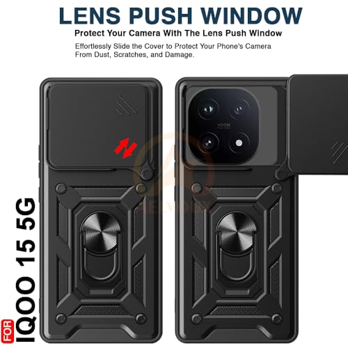 Image of Armor Bumper Back Cover Case for IQOO 15 5G Rotating Camera Cover, Ring Holder & Kickstand | Heavy Duty & 360 Degree Protection IQOO 15 5G Back Cover (Black)