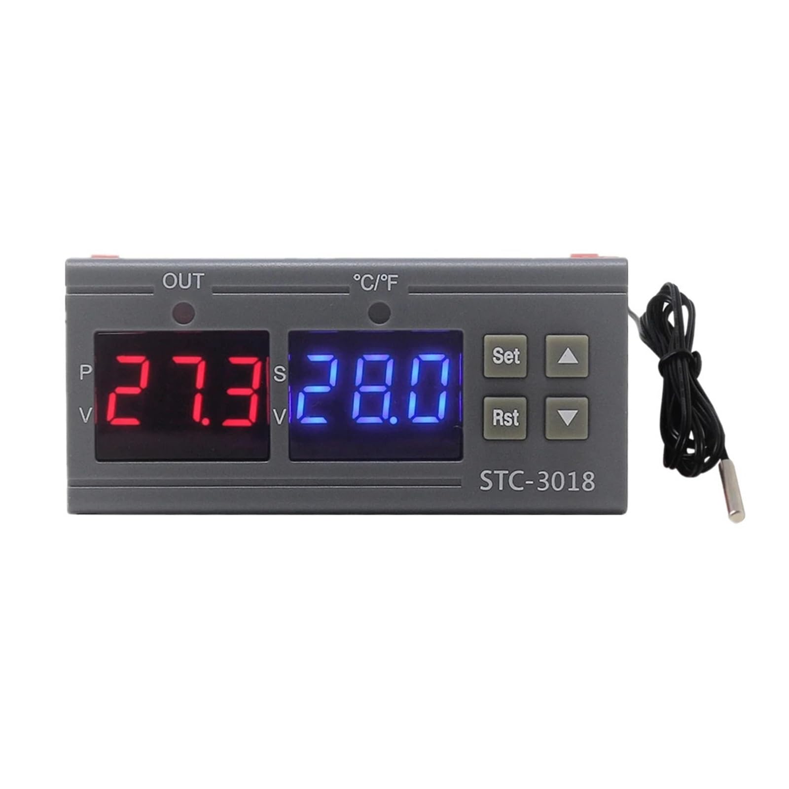 Sterownik temperatury STC-3018 Cyfrowy regulator temperatury 110 V 220 V do inkubatora termostat z wyjściem przekaźnikowym 10A/240 V, do ogrzewania i chłodzenia (With 1m tester line)