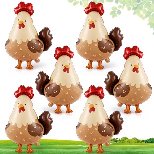 Soulchen 6 Pcs Chicken Balloons Rooster Aluminum Foil Balloons Spring Farm Animal Decorations Chicken Birthday Decorations for Easter Egg Hunt Party Barnyard Birthday BBQ Party Supplies Photo Booth
