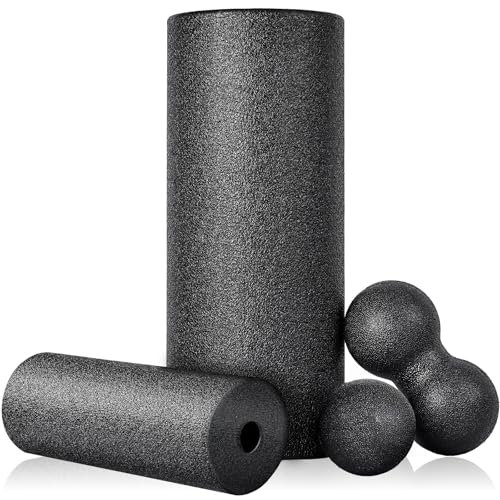 Fitnessrolle Faszienrolle Set Blackroll Foam Roller Faszien Set mit Faszienball Mini Faszienrolle Klein und Duoball für Yoga Faszien Training von Muskeln (schwarz)