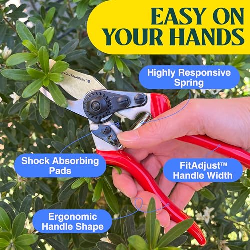 Image of Haus & Garten PrecisionPRO 8 inch Titanium Pruning Shears - Heavy Duty Professional Bypass Pruner - Use As Rose Clippers, Premium Gardening Secateurs, Garden Scissors, Handheld Yard, Tree, & Plant Tool