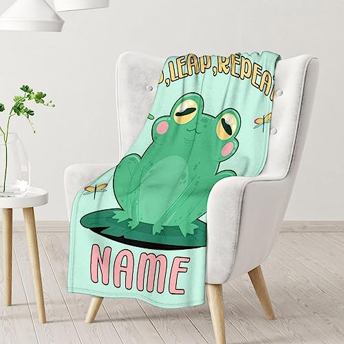 Mercuryelf Custom Frog Throw Blanket - Soft, Fuzzy & Warm - 40x50 Inches Flannel Blankets for Travel, Office - Light Green Funny Throws Gift for Kids