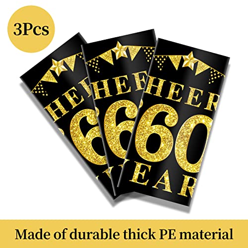 3 Pack Black Gold 60Th Birthday Tablecloth Decoration For Men Women, Cheers To 60 Years Table Cover Party Supplies, Sixty Years Old Birthday Anniversary Disposable Rectangular Table Cloth Decor #TOP2