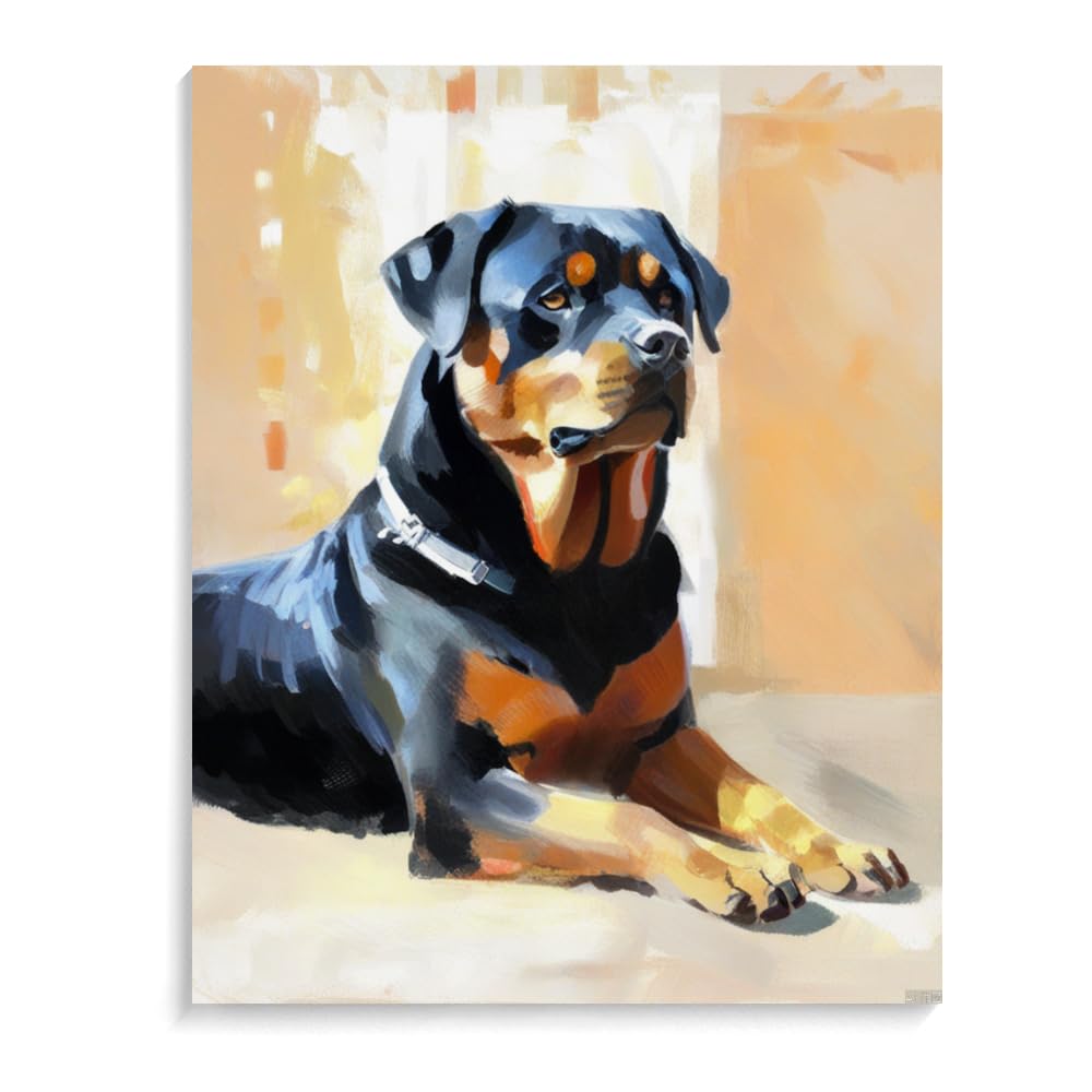 Paint by Numbers Rottweiler Dog DIY Acrylic Painting Kit with Brushes Pigment Oil Painting Artwork Adults Beginners Wall Decor 12x16inch(30x40cm) Frameless