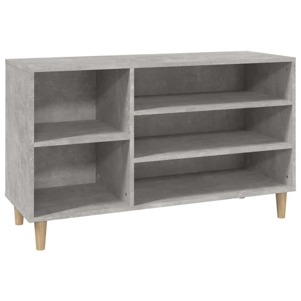 Zapatero gris hormigón de madera con compartimentos y banco de pasillo 102x36x60 cm