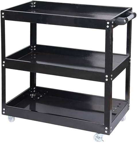HYGRAD 3 Tier Tool Storage Rolling Cart, Heavy Duty Garage Trolley on Wheels for Mechanics Commercial Use - Black