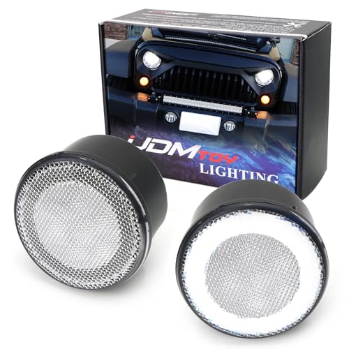 Image of iJDMTOY Clear Lens LED Driving /DRL Turn Signal Lamp Assembly Compatible With Jeep 2007-17 Wrangler (White LED Halo Ring as Parking /Driving /DRL Lights & Amber LED Center Light as Turn Signals)