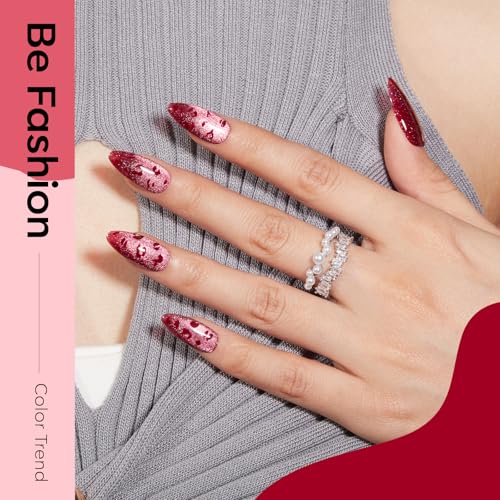 Image of modelones Cat Eye Gel Nail Polish, 6 Colors Red Glitter Burgundy Ruby Sparkle Shimmer Gel Polish Set with Magnet Nail Gel Polish Kit Soak Off Led Nail Art Manicure Salon DIY Gifts