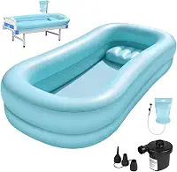 Banheira Inflável Adulto Xalhar, 200 x 95 x 30 cm, Azul, Inclui Banheira, Bomba de Ar, Bolsa de Água e Apoio para a Cabeça