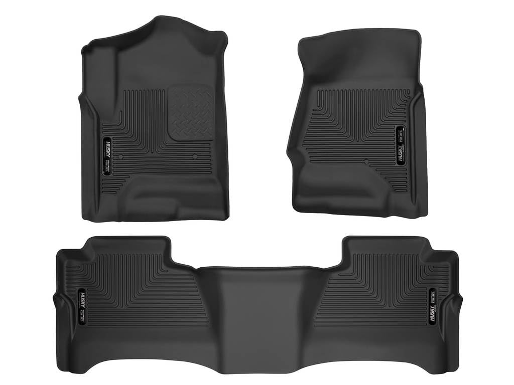 Husky Liners Weatherbeater | Fits 2014-2018 Chevrolet Silverado/GMC Sierra 1500, 2015-2019 2500/3500 HD Crew Cab, Front & 2nd Row Floor Liners (Footwell Coverage) - Black, 3 pc. | 98231