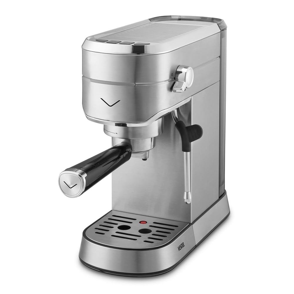 Vestel SESM5040 X Manuelle Espressomaschine 15 Bar Edelstahl Milchaufschämer 1,2L Wassertank Silber