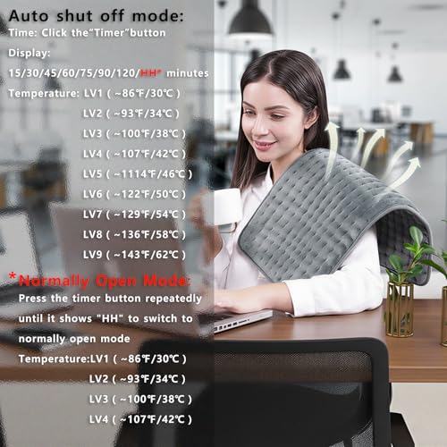 Image of Electric Heating Pad, 2025 Upgraded Dual Mode Controller (Manual and auto Off Mode),Multiple Safety protections, Comfortable Soft, Machine Washable(18 inchx 33 inch Grey)