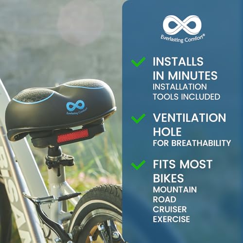 Everlasting Comfort Bike Seat Cushion - Memory Foam, Universal Fit, Easy Assembly