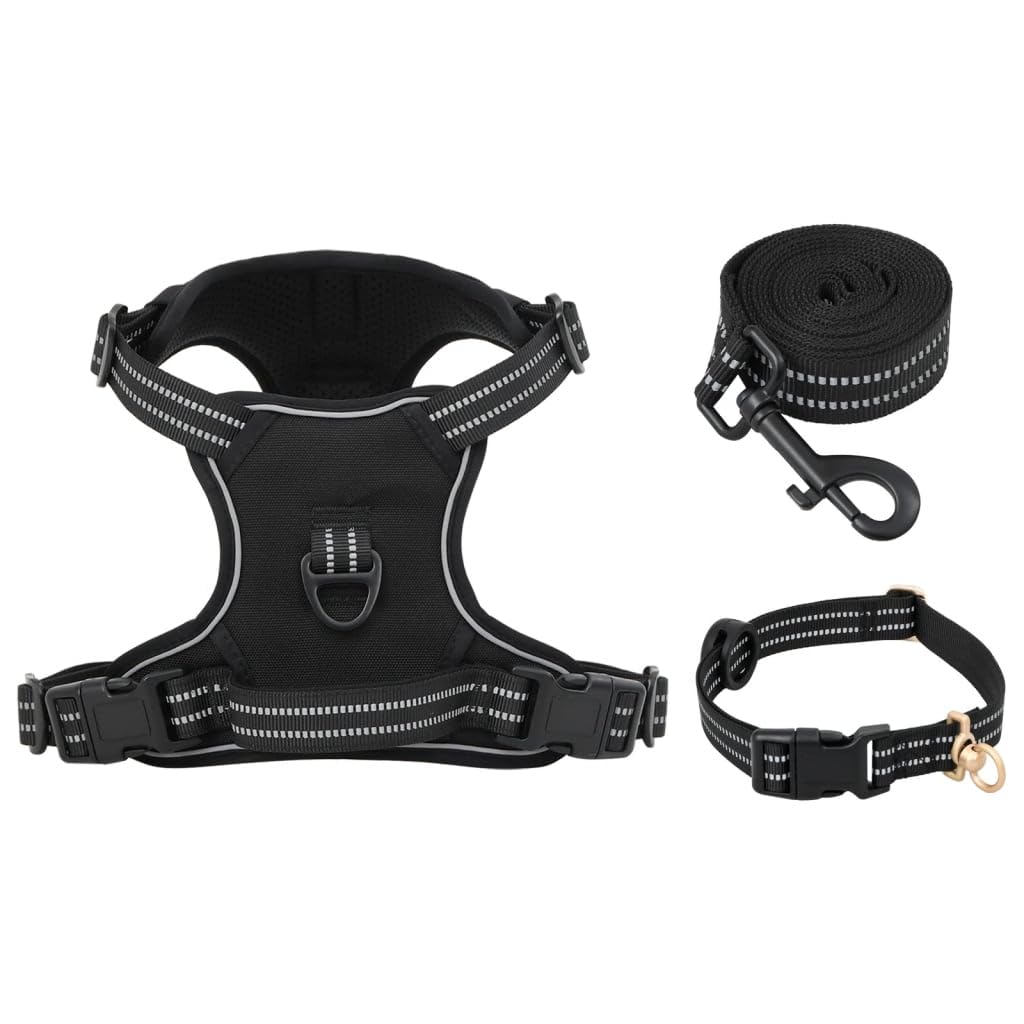 Homgoday Pettorina per Cani con Guinzaglio e Collare Regolabile Nero M, Decor da Mobili da Interni per Soggiorno Ufficio Camera da Letto
