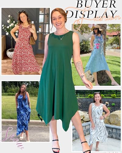 Image of AUSELILY Women's Summer Dresses 2026 Casual Sleeveless Sundress Asymmetrical Hem Midi Tank Beach Dress with Pockets