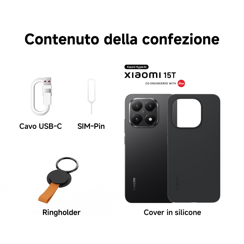 Xiaomi 15T, Smartphone 12+256GB, Display da 6,83" 120Hz, MediaTek Dimensity 8400-Ultra, Obiettivo ottico Leica Summilux da 50MP, 5500mAh, Garanzia 2 Anni, Titanio, Caricabatterie non incluso