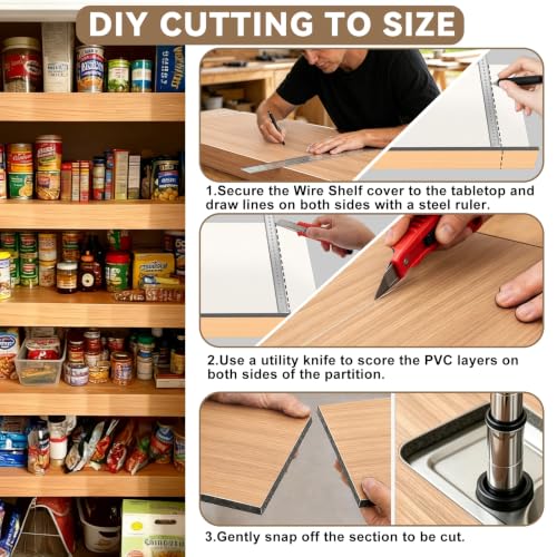 Image of 5 Pack Size24x12in Wire Shelf Cover for Pantry, Closet, Kitchen - Waterproof PVC Wood-Look Wire Rack Covers for Shelves, Multiple No-Tool Installation