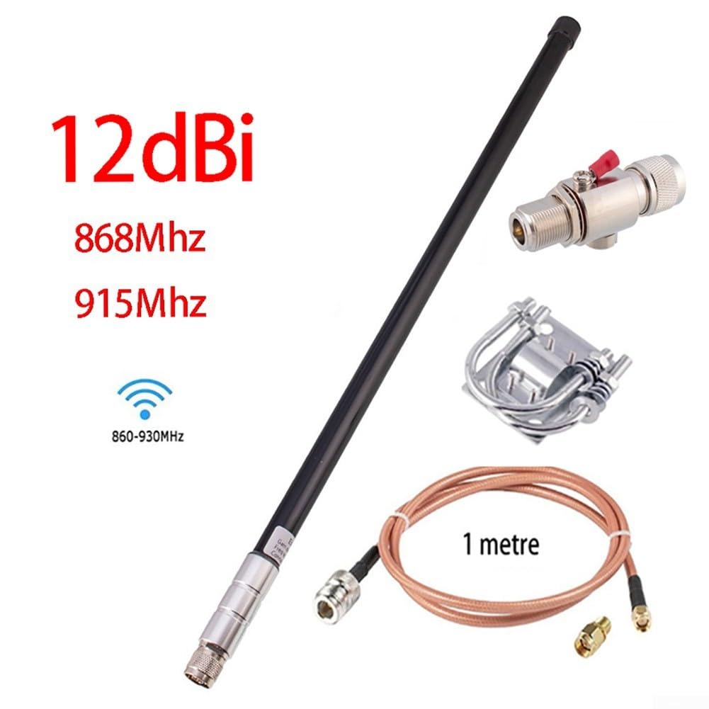 Pour lora pour antenne passerelle 5-12dBi pour Helium Hotspot Miner HNT 868 MHz 915 MHz – Fibre de verre étanche N-mâle avec câble RG142 de 1 m et adaptateur pour IoT LPWAN