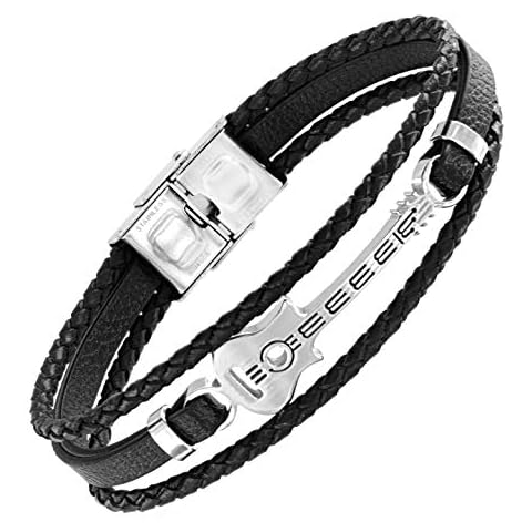 TEMPUS FUGIT. Pulsera Guitarra para Hombre de Piel y Acero Inoxidable Antialérgico Cover